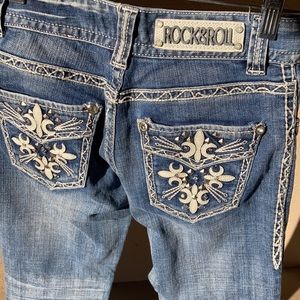 Rock & Roll 24x32 Cowboy girls cowboy denim jeans blue w gemstone embellishments